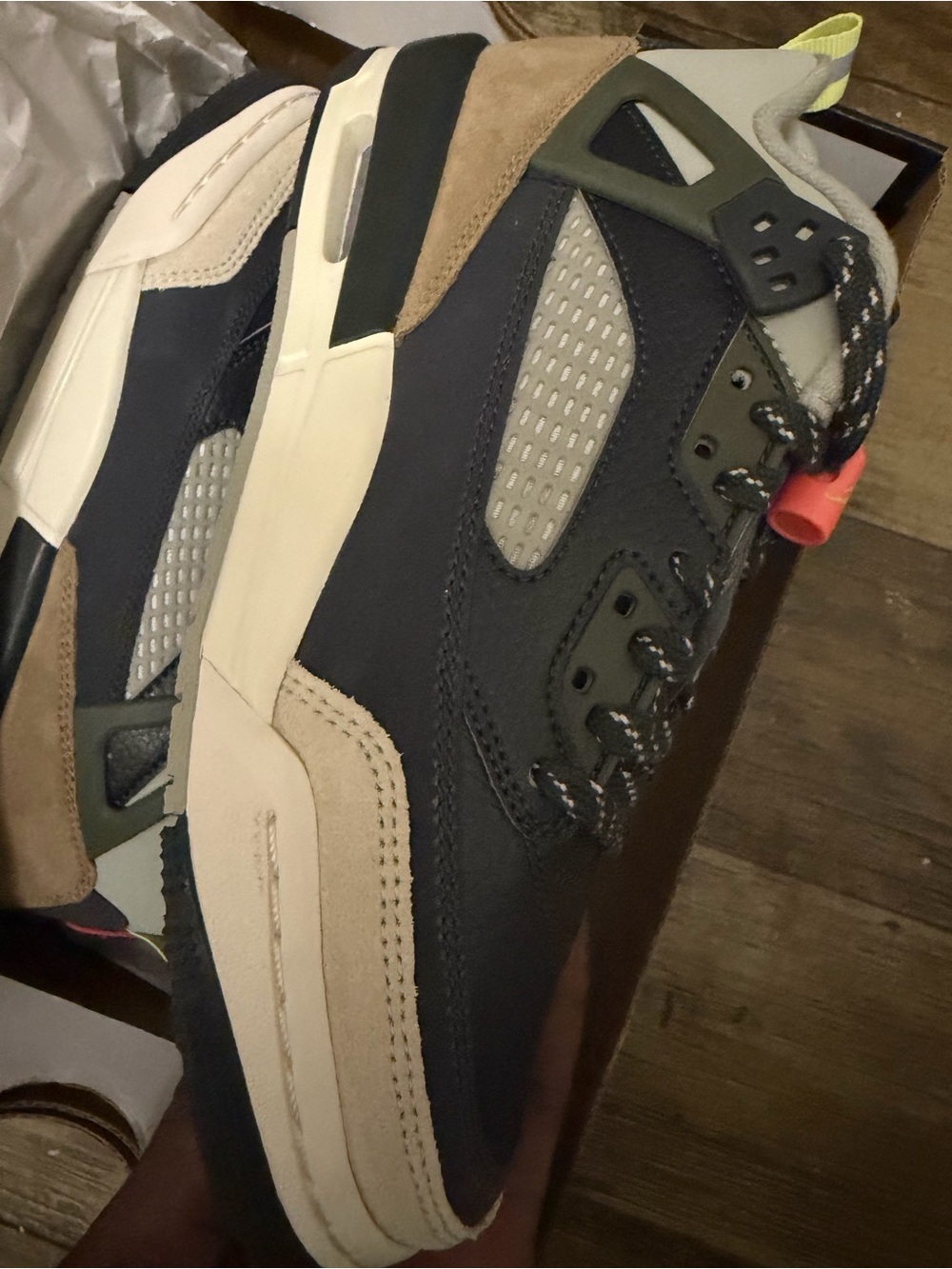 Jordan Men's Navy, Tan, Gray and Neon Accent Sneakers